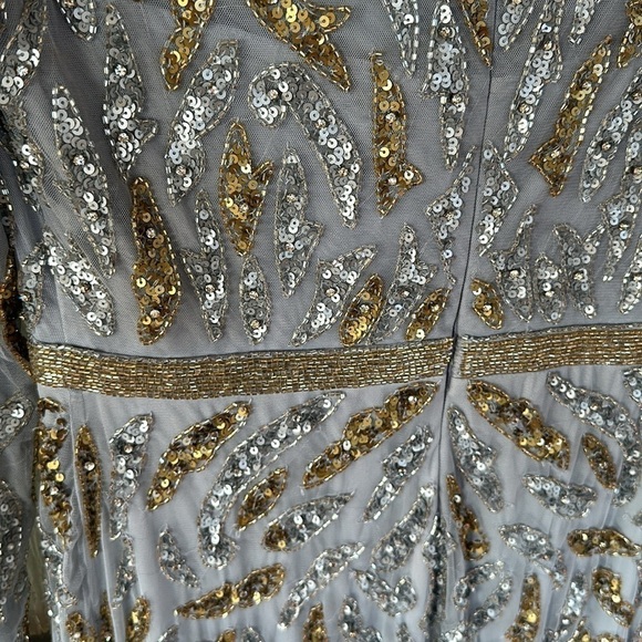 Mac Duggal BEADED LONG SLEEVE EVENING GOWN size 8 in platinum gold NEW $598 - Picture 11 of 12